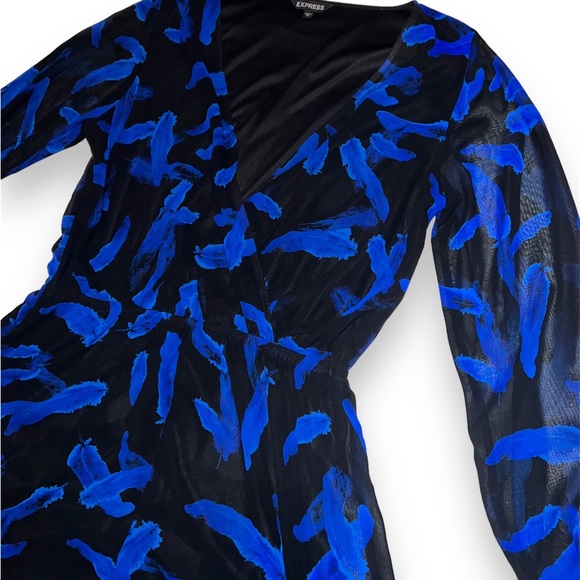 Express Black with Blue Pattern Romper Size Large - Picture 3 of 6